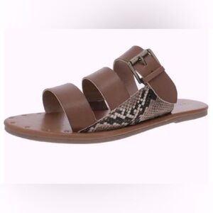 a.n.a Erie Brown Vegan Leather Strappy Slides with Faux Snake Detail 6 1/2